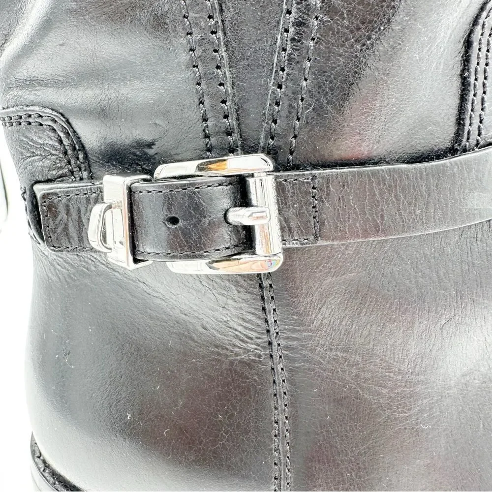 Michael Kors Chunky Heel Moto Boot Black Silver Buckles Lug Sole Sz‎ 7.5 - Picture 7 of 14